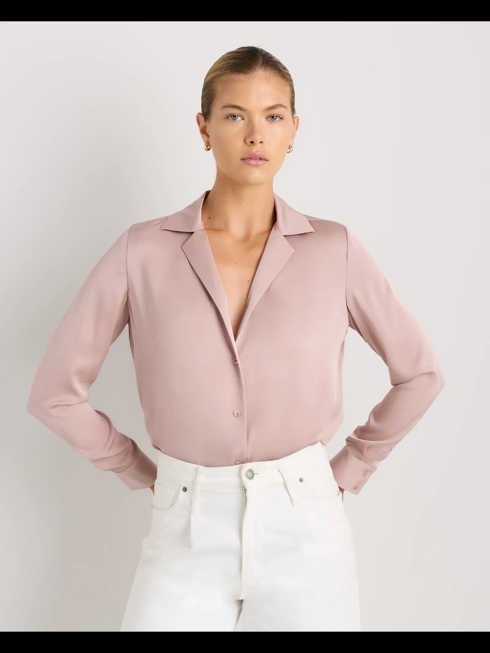Quince Washable Stretch Silk Notch Collar Blouse Women's S Vintage Pink EUC